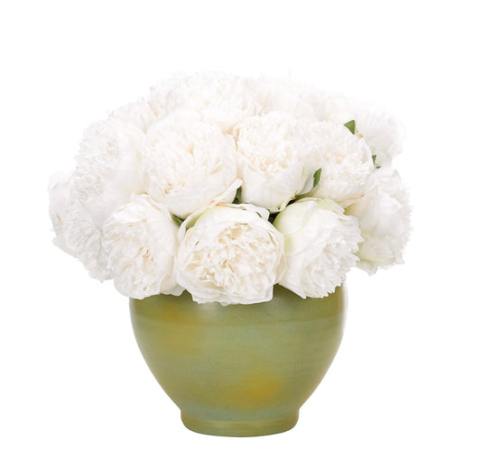 Peony, White, Metal Container Faux Arrangement, 12″