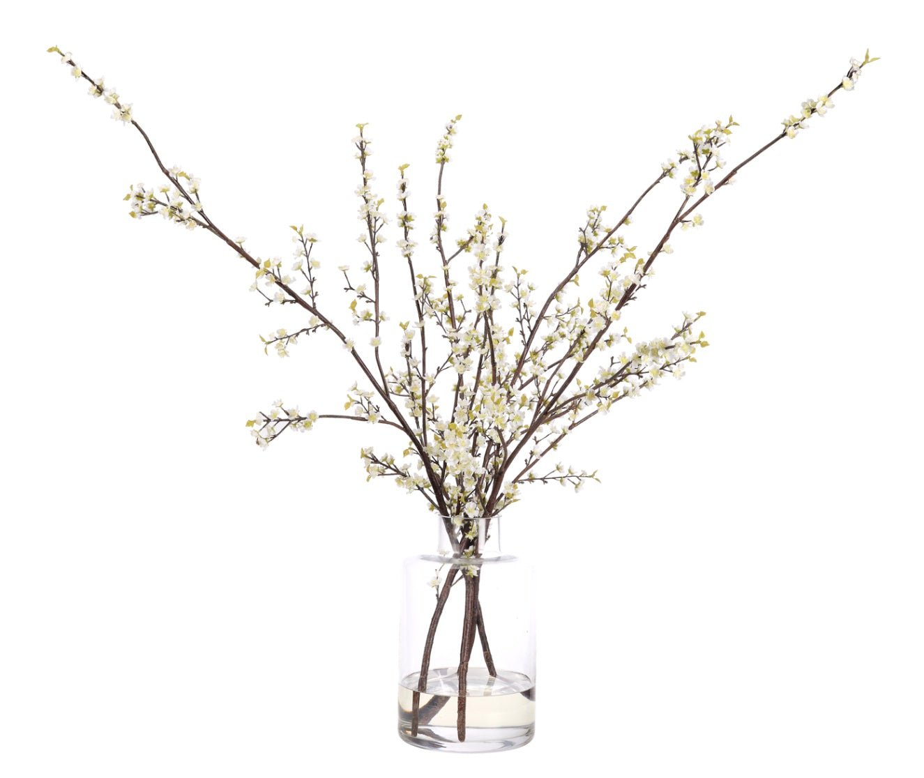 Branch Plum Blossom, White, Glass Vase Faux Watergarden