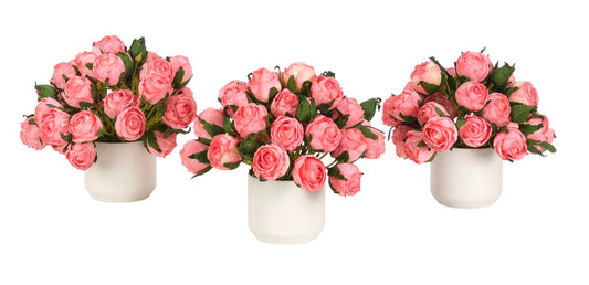 Rose, Pink, Ceramic Pot, Set of 3 Faux Arrangement, 7″