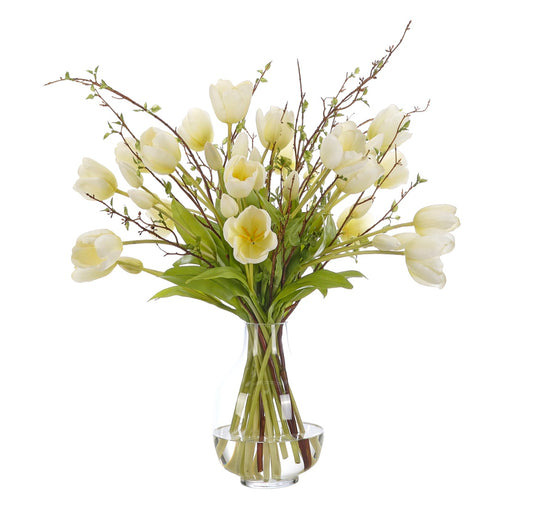 Tulip, White, Glass Vase Faux Watergarden