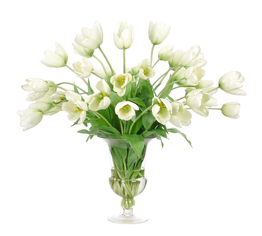 Tulip, White, Glass Urn Faux, Watergarden 29"