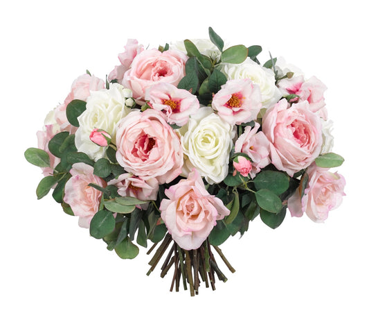 Rose, Pink White, Drop In Flower Bouquet, Faux, 18″