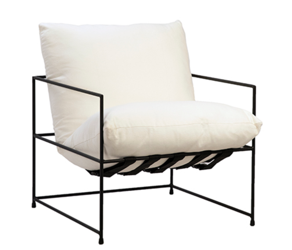 Modern Classic Black Steel Frame Ivory Cushion Seat Living Room Chair